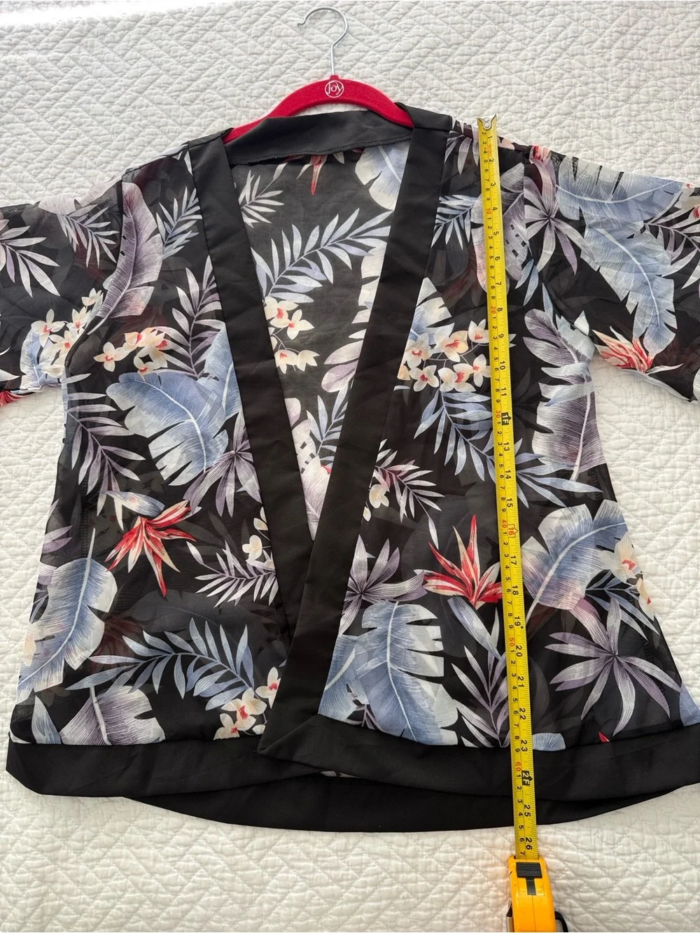 Thailand Sheer Tropical Floral Kimono Black Blue & Red Accents size S/M Coverup